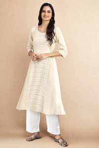 Off White Tessel Rayon A-line Kurta and Palazzo Set