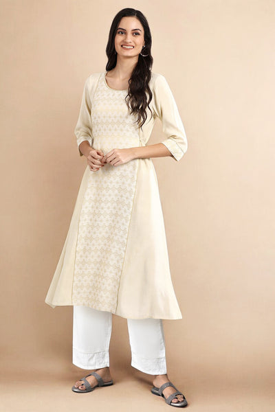 Off White Tessel Rayon A-line Kurta and Palazzo Set