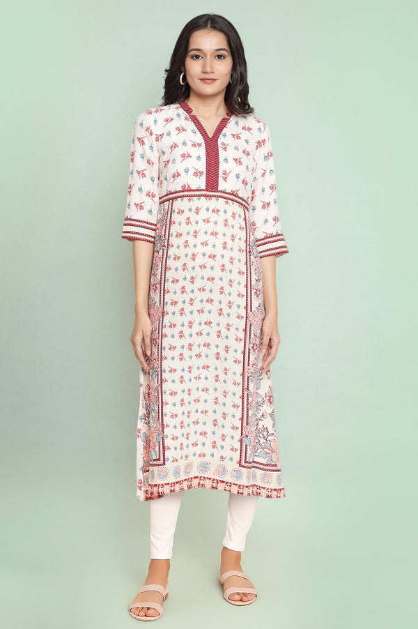 Natural Floral Printed Crepe A-Line Kurta and Tights
