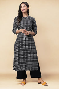 Black Abstract PrintedPure Cotton Straight Kurta and Palazzo Set