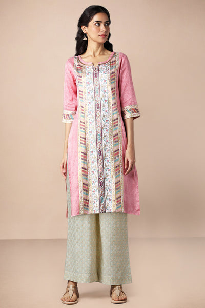 Pink Floral Printed Straight Kurta and Palazzo Set