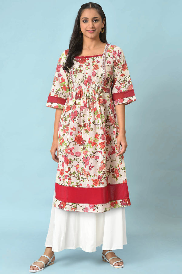 Natural Floral Printed Rayon A-Line Kurta and Palazzo Set