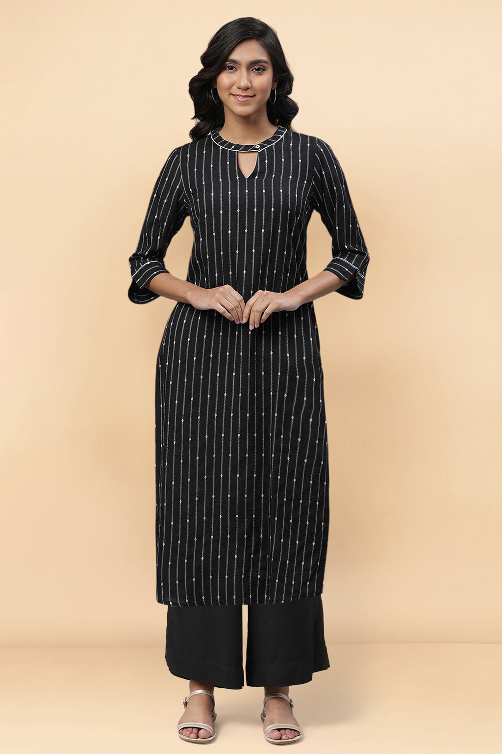 Black Straight Kurta and Palazzo Set - XS