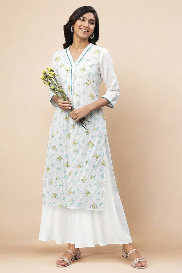 White Cotton Blend Straight Kurta and Palazzo Set