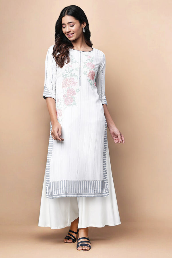 White Straight Kurta and Palazzo Set