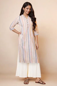 Off White Stripe Pure Cotton Straight Kurta and Palazzo Set