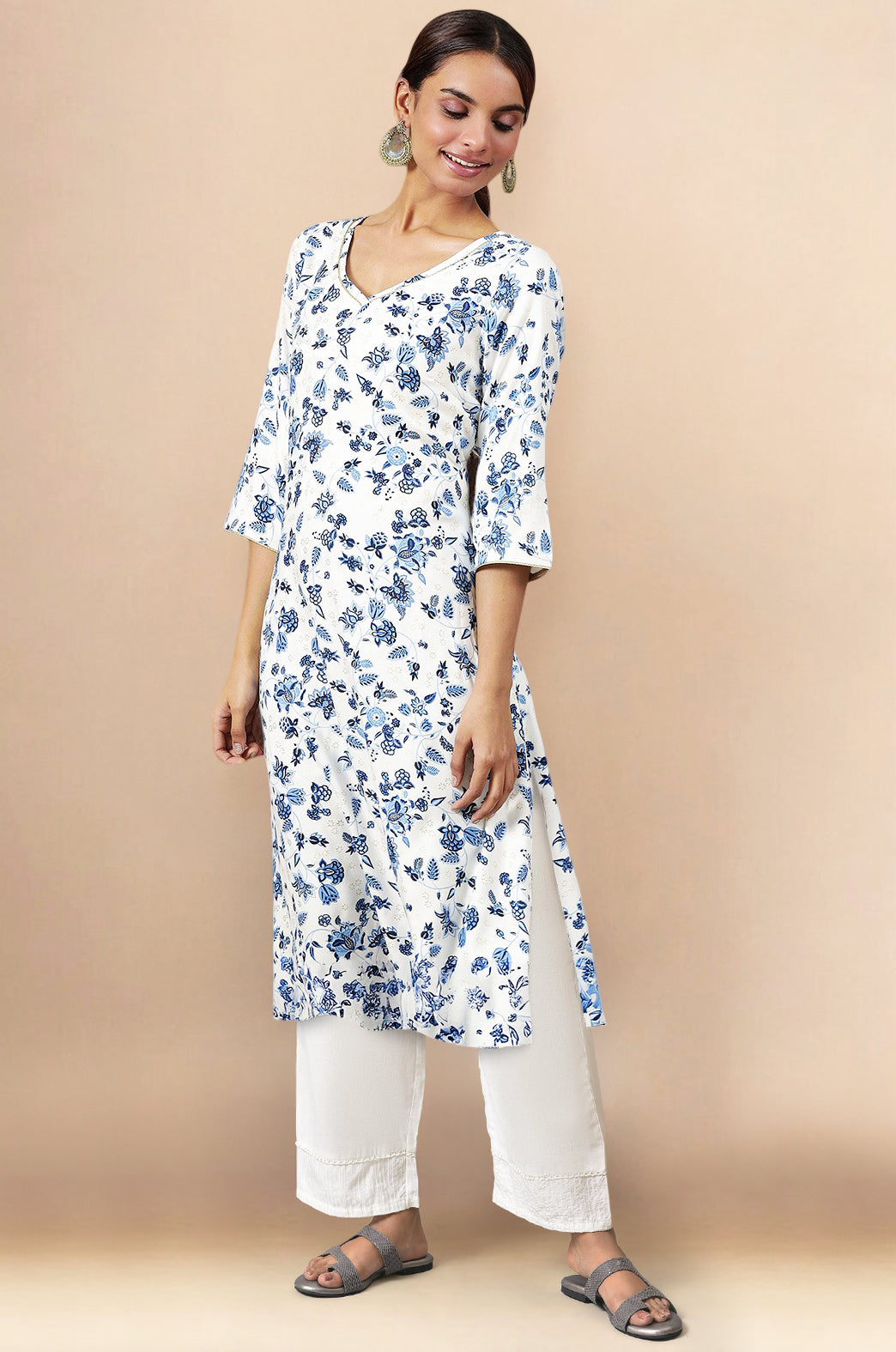 White Flared Kurta and Palazzo Set