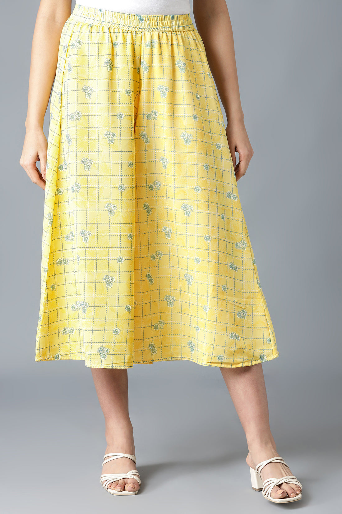 Blue and Yellow Printed Straight Kurta and Culottes Set