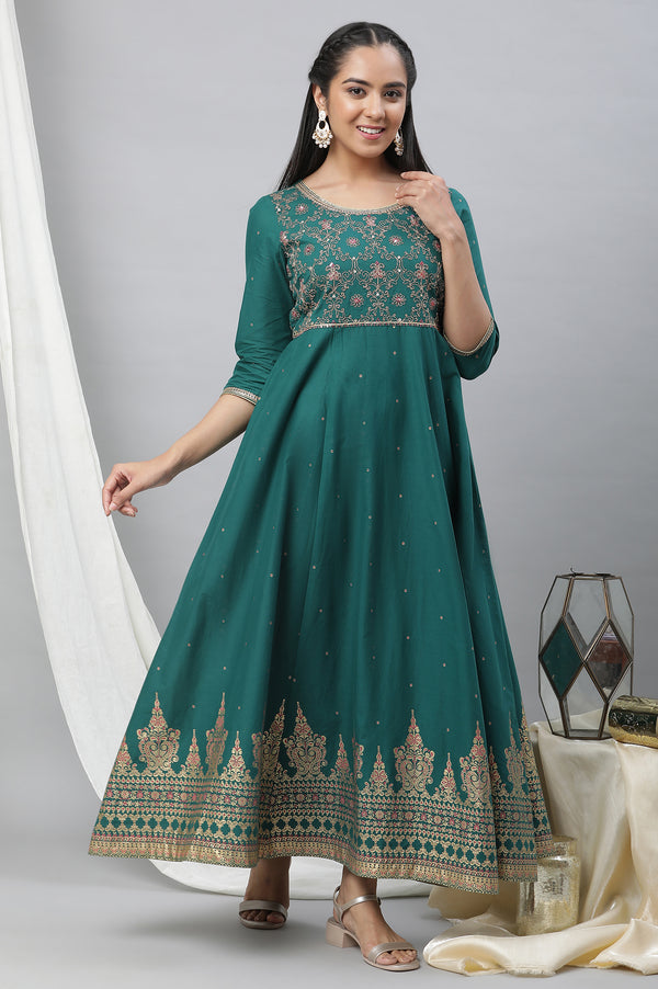 Alpine Green Zari Embroidered Anarkali and Leggings Set