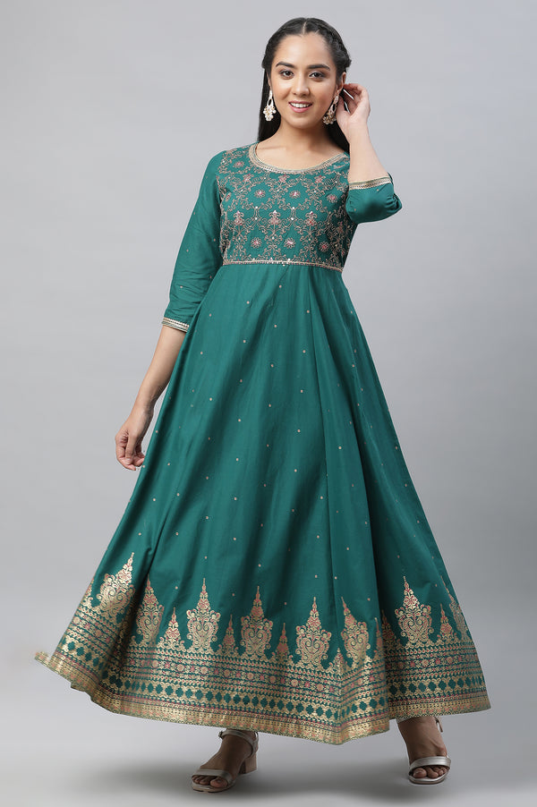 Alpine Green Zari Embroidered Anarkali and Leggings Set