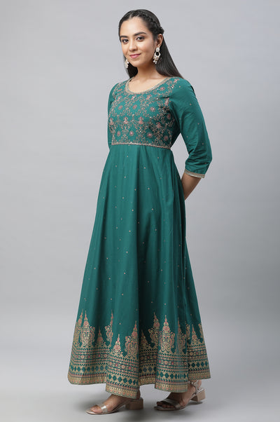 Alpine Green Zari Embroidered Anarkali and Leggings Set