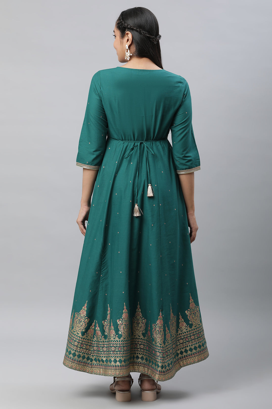 Alpine Green Zari Embroidered Anarkali and Leggings Set