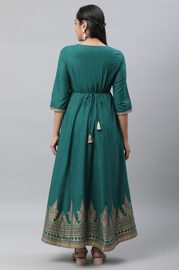 Alpine Green Zari Embroidered Anarkali and Leggings Set