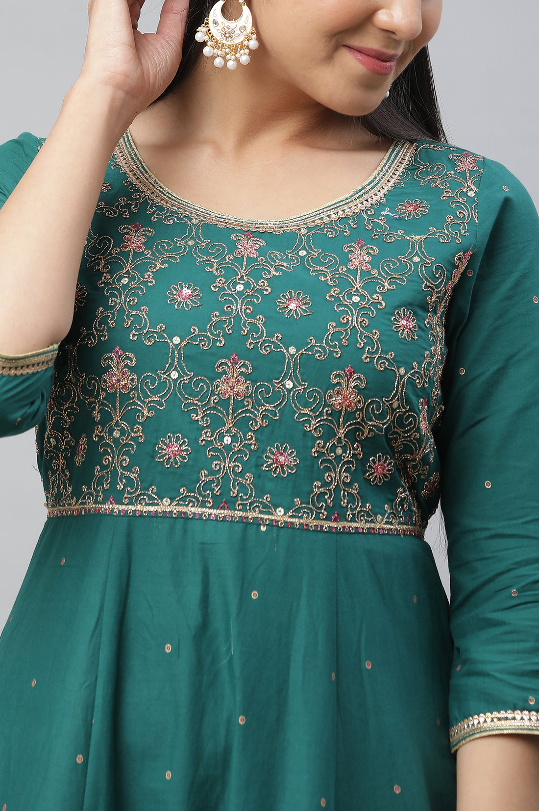 Alpine Green Zari Embroidered Anarkali and Leggings Set