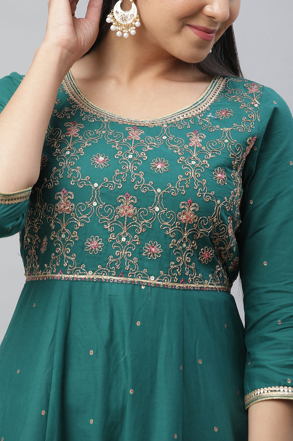 Alpine Green Zari Embroidered Anarkali and Leggings Set
