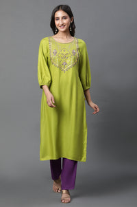 Green Zari Embroidered Straight Kurta and Palazzo Set