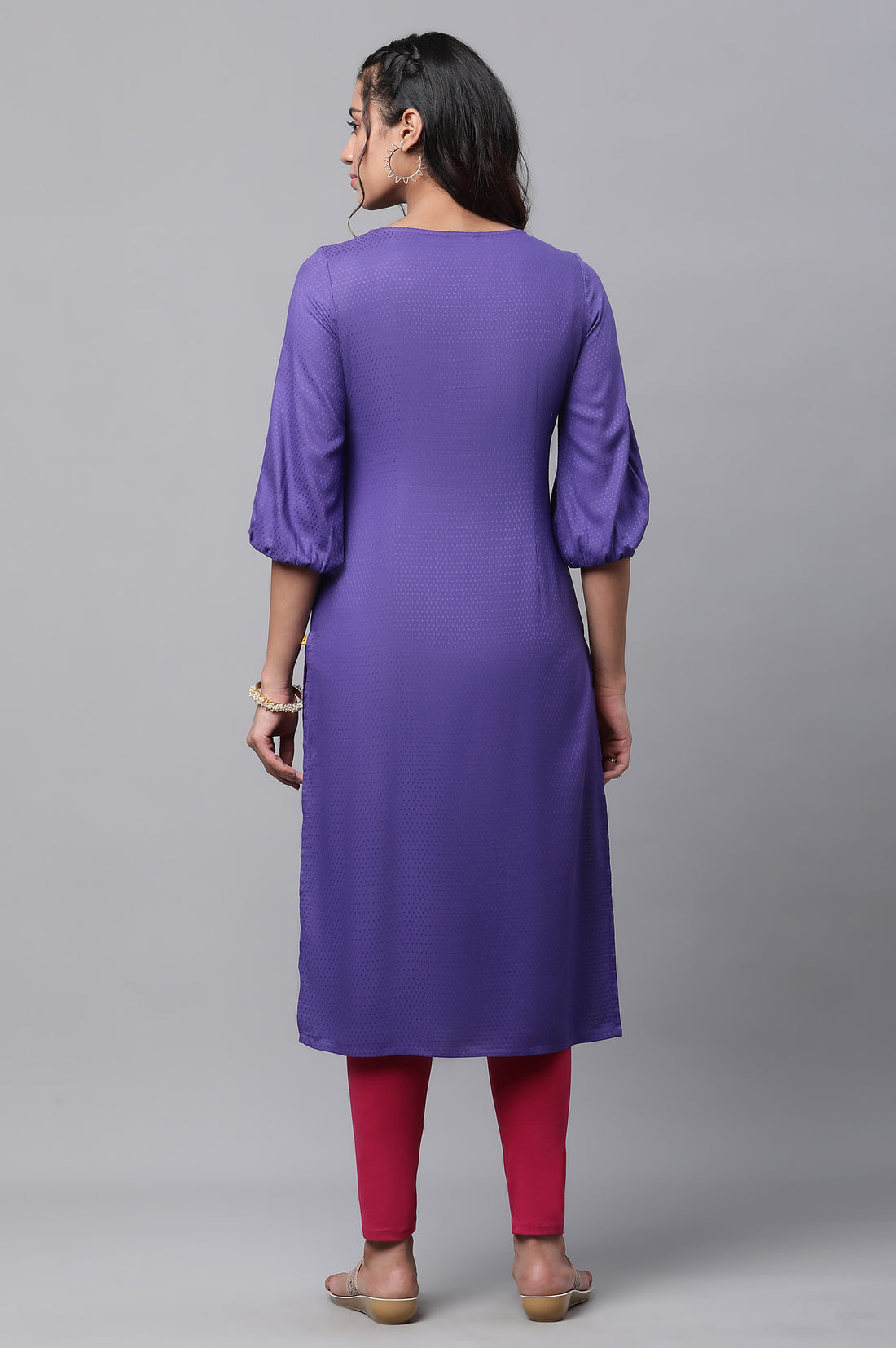 Blue Zari Embroidered Straight Kurta and Leggings Set