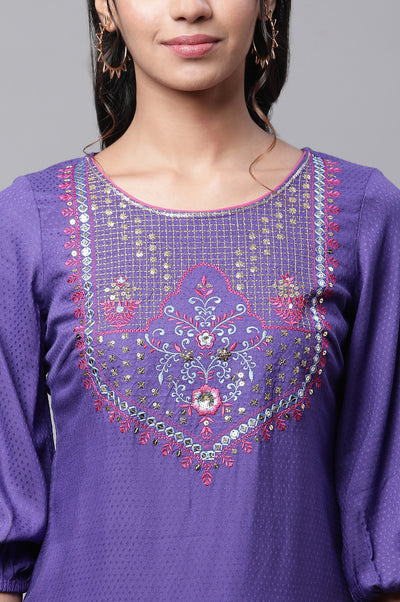 Blue Zari Embroidered Straight Kurta and Leggings Set