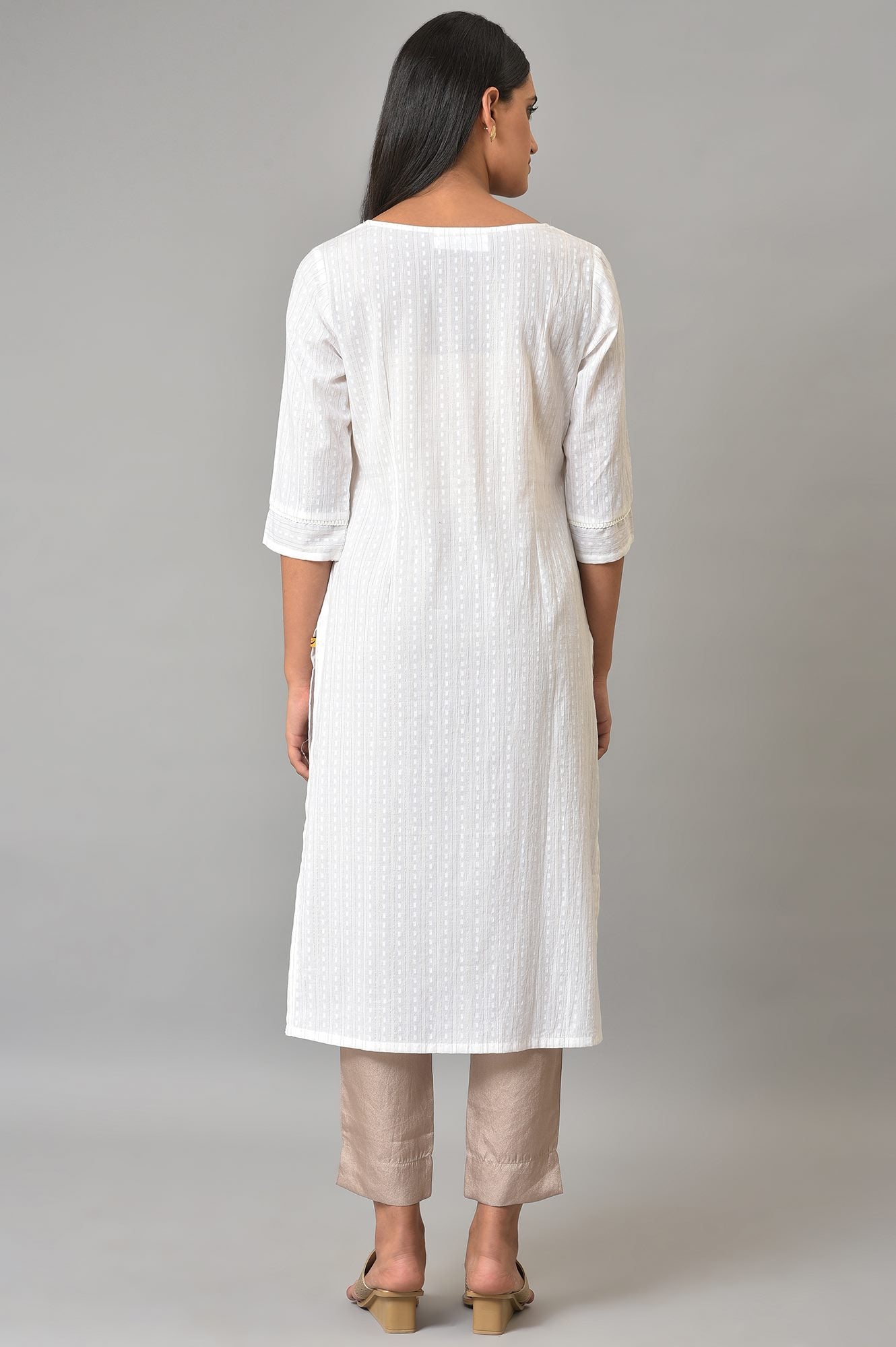 White Textured Rayon Straight Kurta and Palazzo Set
