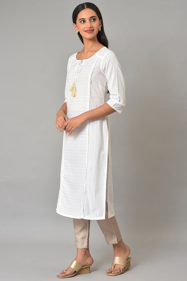 White Textured Rayon Straight Kurta and Palazzo Set