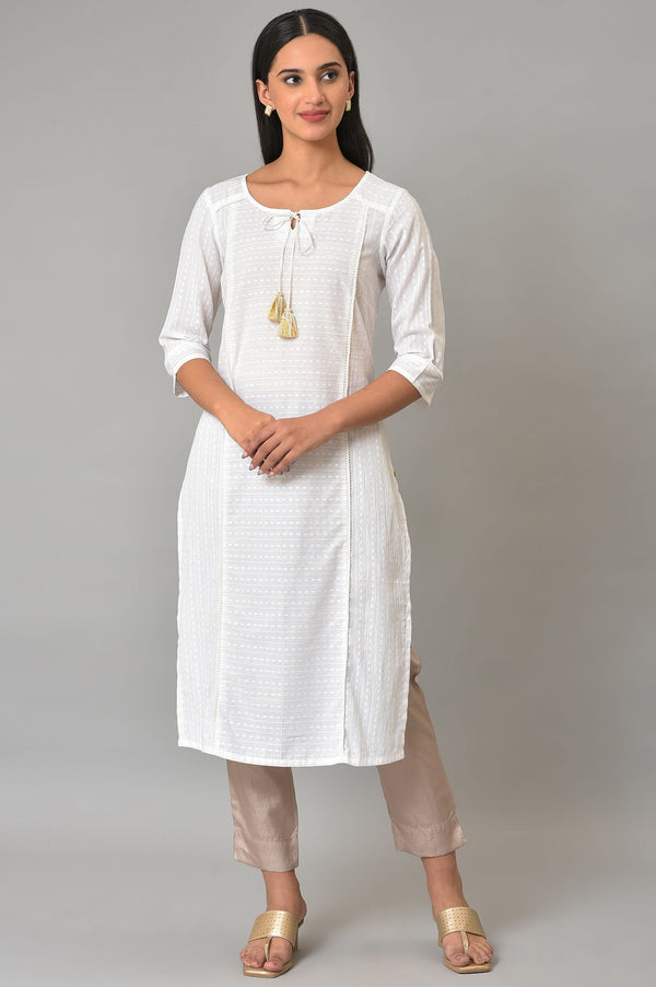 White Textured Rayon Straight Kurta and Palazzo Set