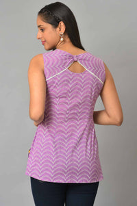 Purple Printed Sleeveless Short Kurti and Denim Jeggings Set