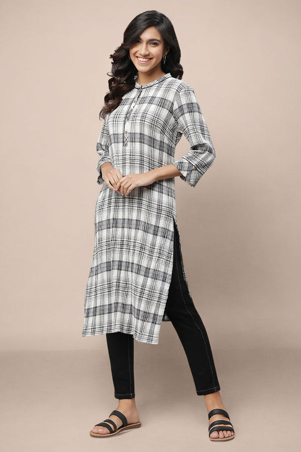 White Cotton Blend Straight Kurta and Jegging Set