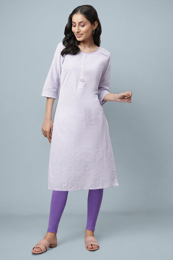 Purple Pure Cotton Straight Kurta and Tight Set