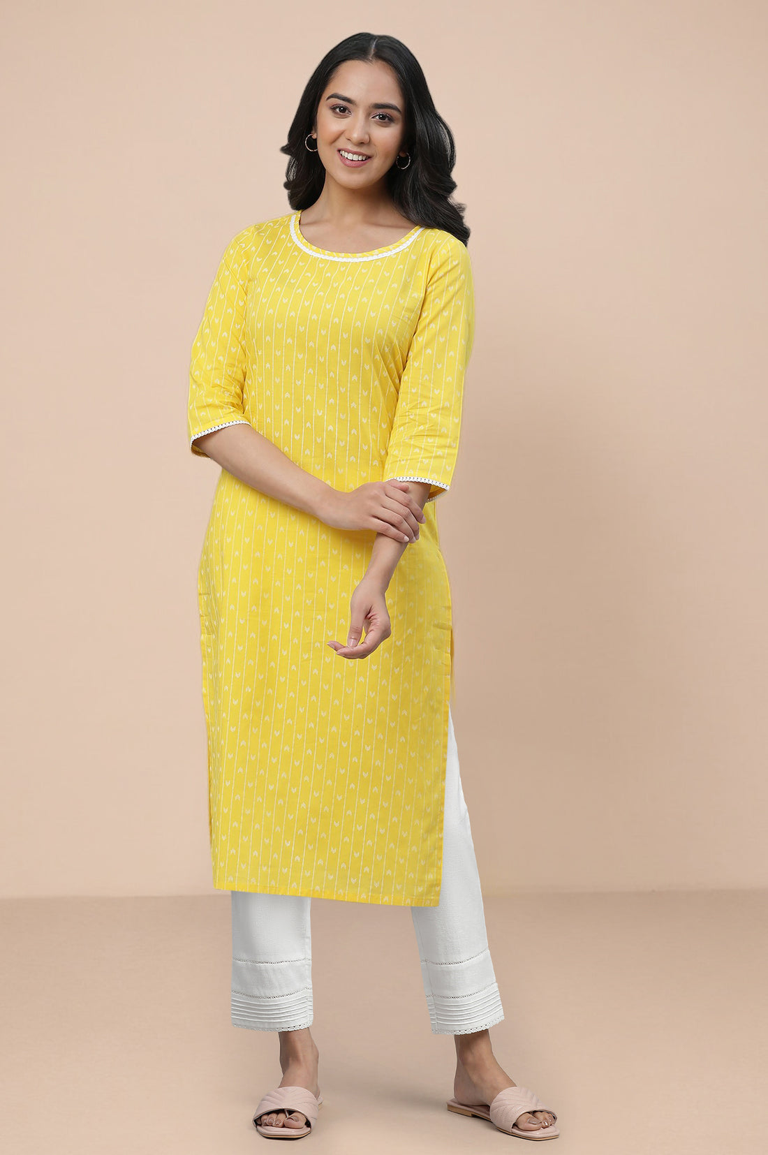Yellow Pure Cotton Straight Kurta and Trouser Set