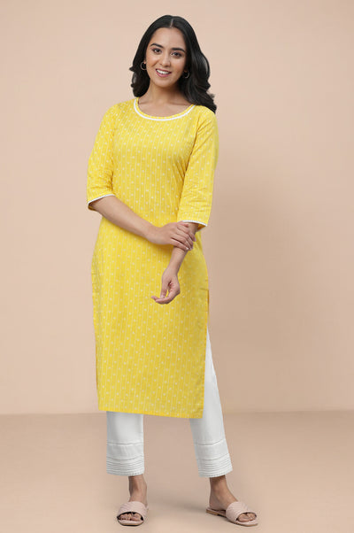 Yellow Pure Cotton Straight Kurta and Trouser Set