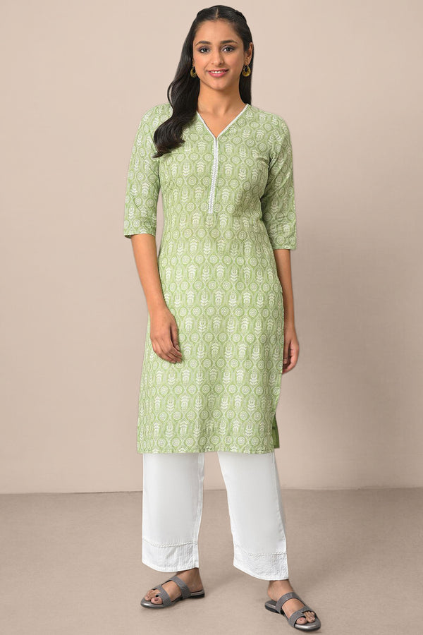 Green Pure Cotton Straight Kurta and Palazzo Set