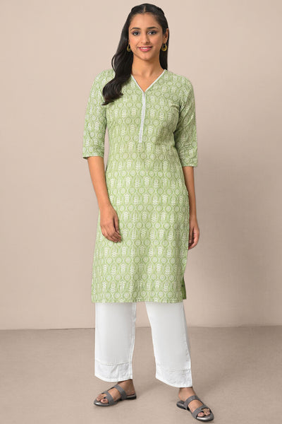 Green Pure Cotton Straight Kurta and Palazzo Set